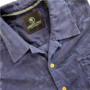 Vntg‎ Jamaica Jaxx Island Outfitters XL Mens Blue Silk Shirt Floral Tropical Y2K